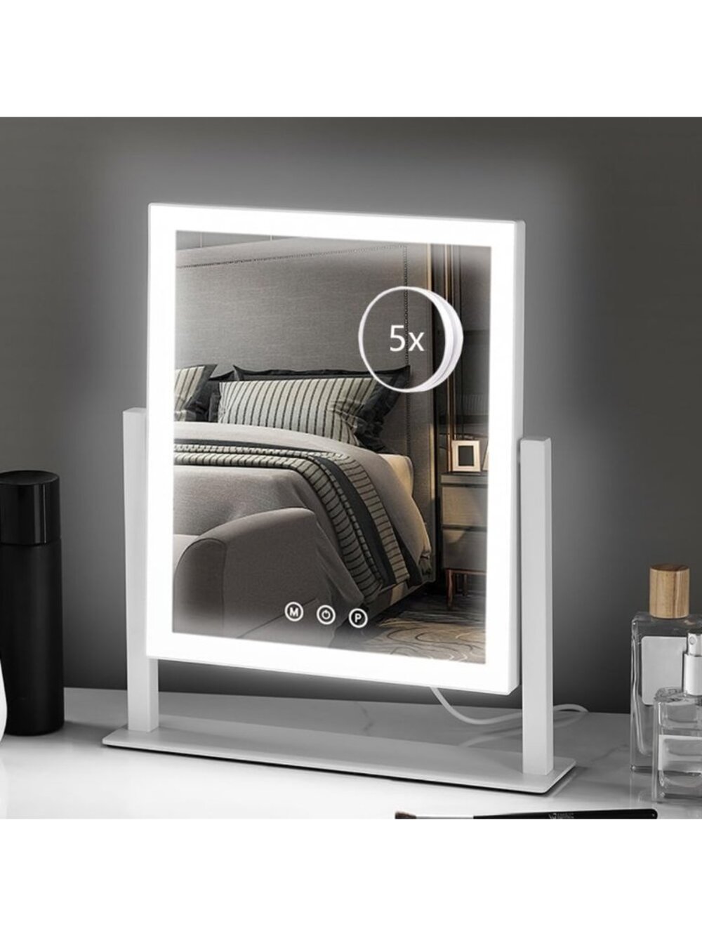 Lighted Hollywood Vanity Makeup Mirror with 3 Color Modes & 5X Magnification